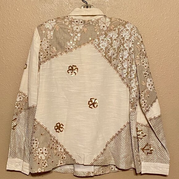 Indigo Moon Beaded, Lace, sequined, Embroidered Women’s Blazer and Blouse Size M - Picture 3 of 13